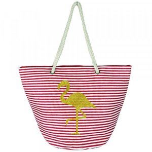 Gold glitter flamingo beach bag with rope handle